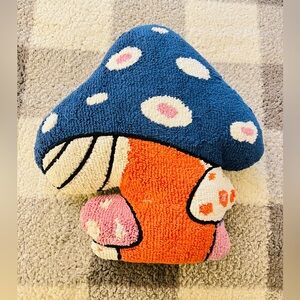 Blue and Orange Tufted Mushroom Throw Pillow